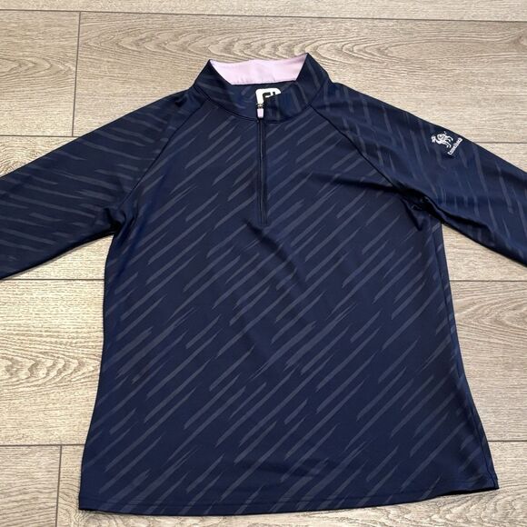 FootJoy Sweater Womens M Blue 1/4 Zip Golf Tennis Performance Preppy AOP - Picture 1 of 9